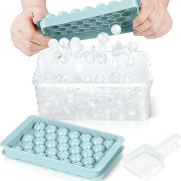 Round Ice Cube Tray with Lid & Bin Ice Ball Maker Mold